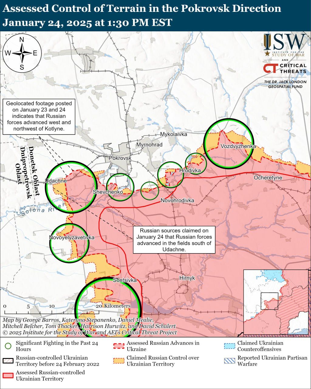 Росіяни прорвалися вперед на шести напрямках, а у ЗСУ є успіхи під Торецьком — карти ISW 6