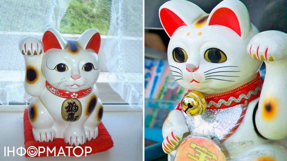 Традиційні вітальні японські керамічні коти манекі-неко. Традиційні вітальні японські керамічні коти манекі-неко.