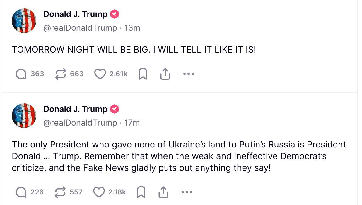 Дописи Трампа в Truth social