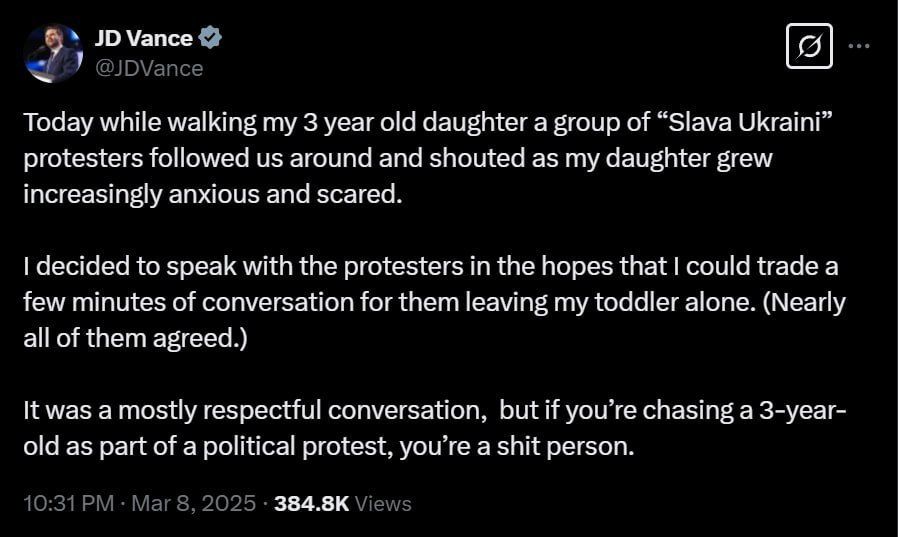 Допис Джей Ді Венса у соцмережі