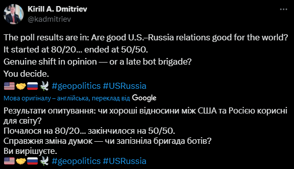 Спецпредставитель Путина опозорился в Твиттере: опрос почти получил ужасный результат.