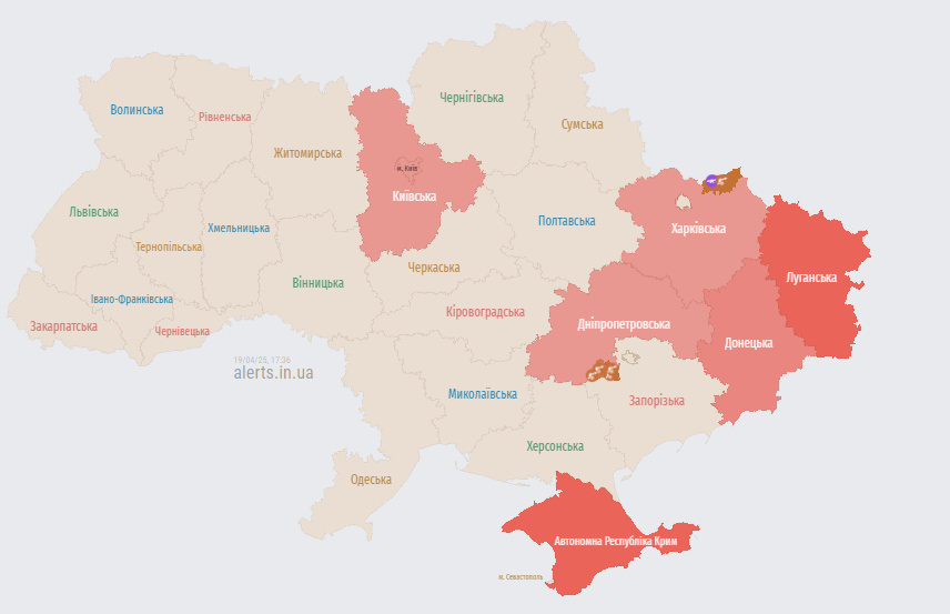 Так виглядає мапа повітряних тривог в Україні Так виглядає мапа повітряних тривог в Україні