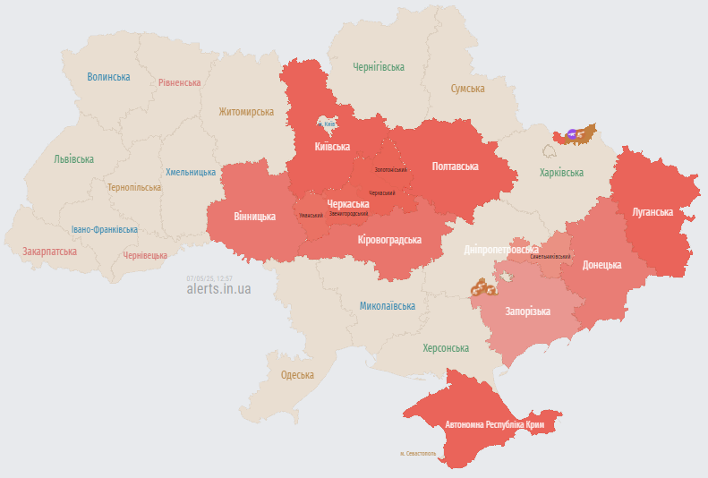 Актуальная карта тревог 7 мая на 12:57