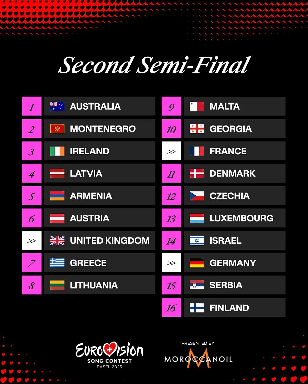 Участники второго полуфинала Евровидения-2025 Участники второго полуфинала Евровидения-2025