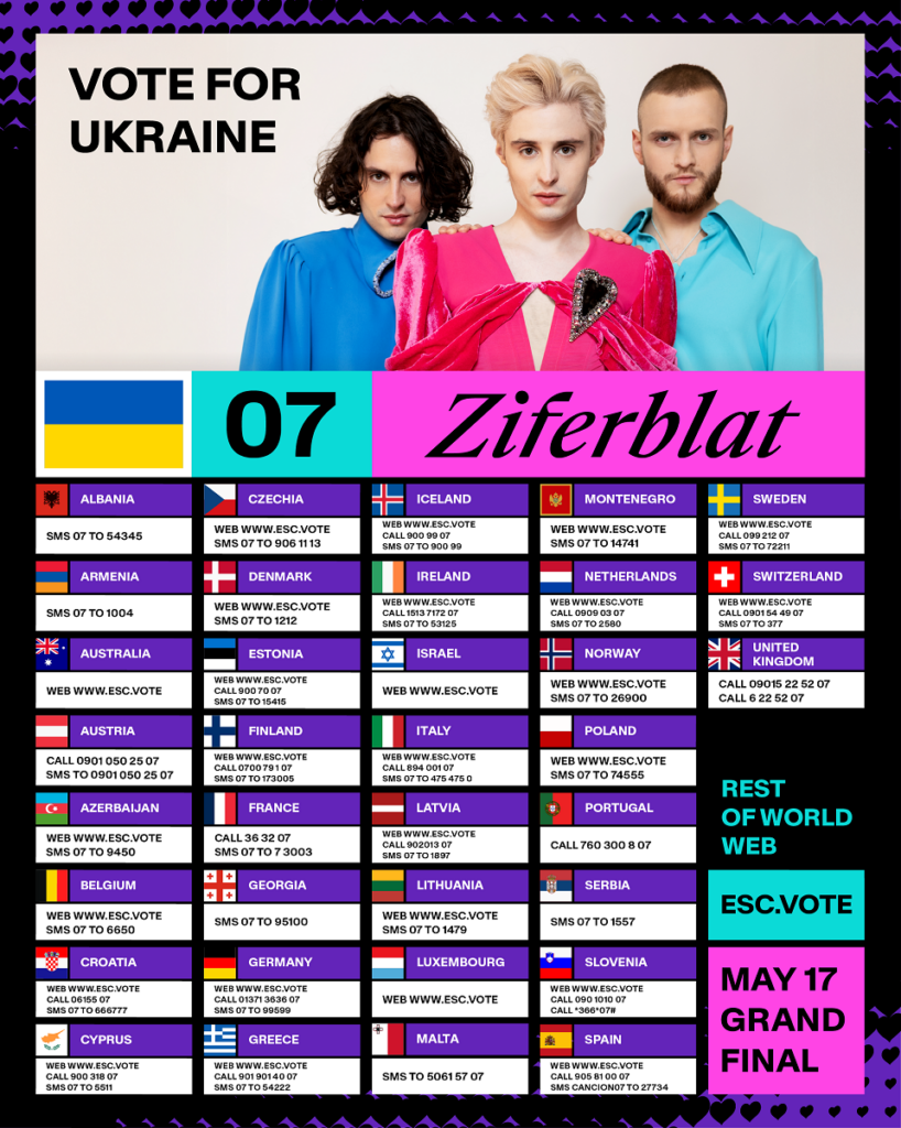 Номери, за якими можна проголосувати за Ziferblat з інших країн Номери, за якими можна проголосувати за Ziferblat з інших країн