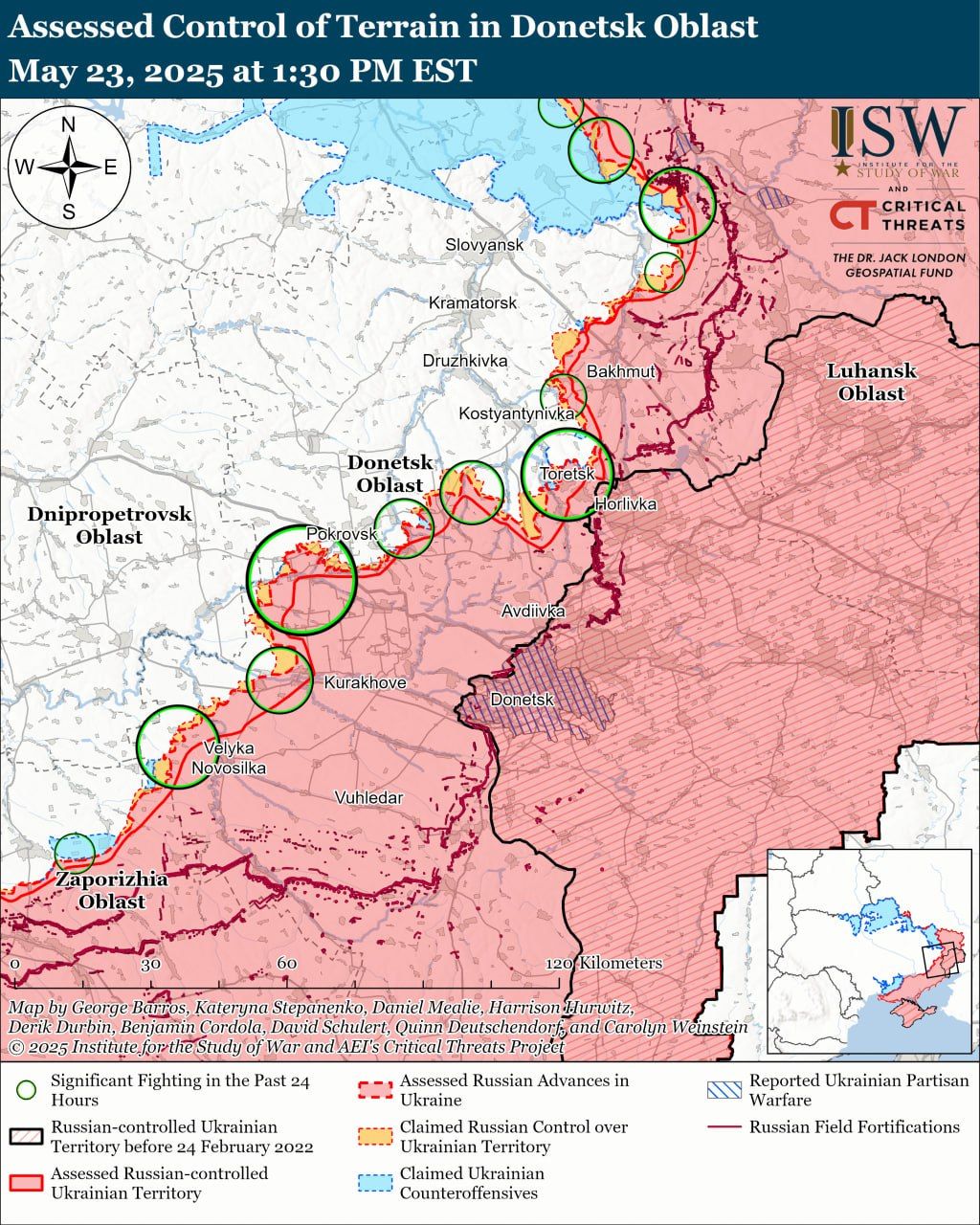 Росія тисне під Новопавлівкою та Кураховим, а ЗСУ мають успіхи під Торецьком: карти ISW 8