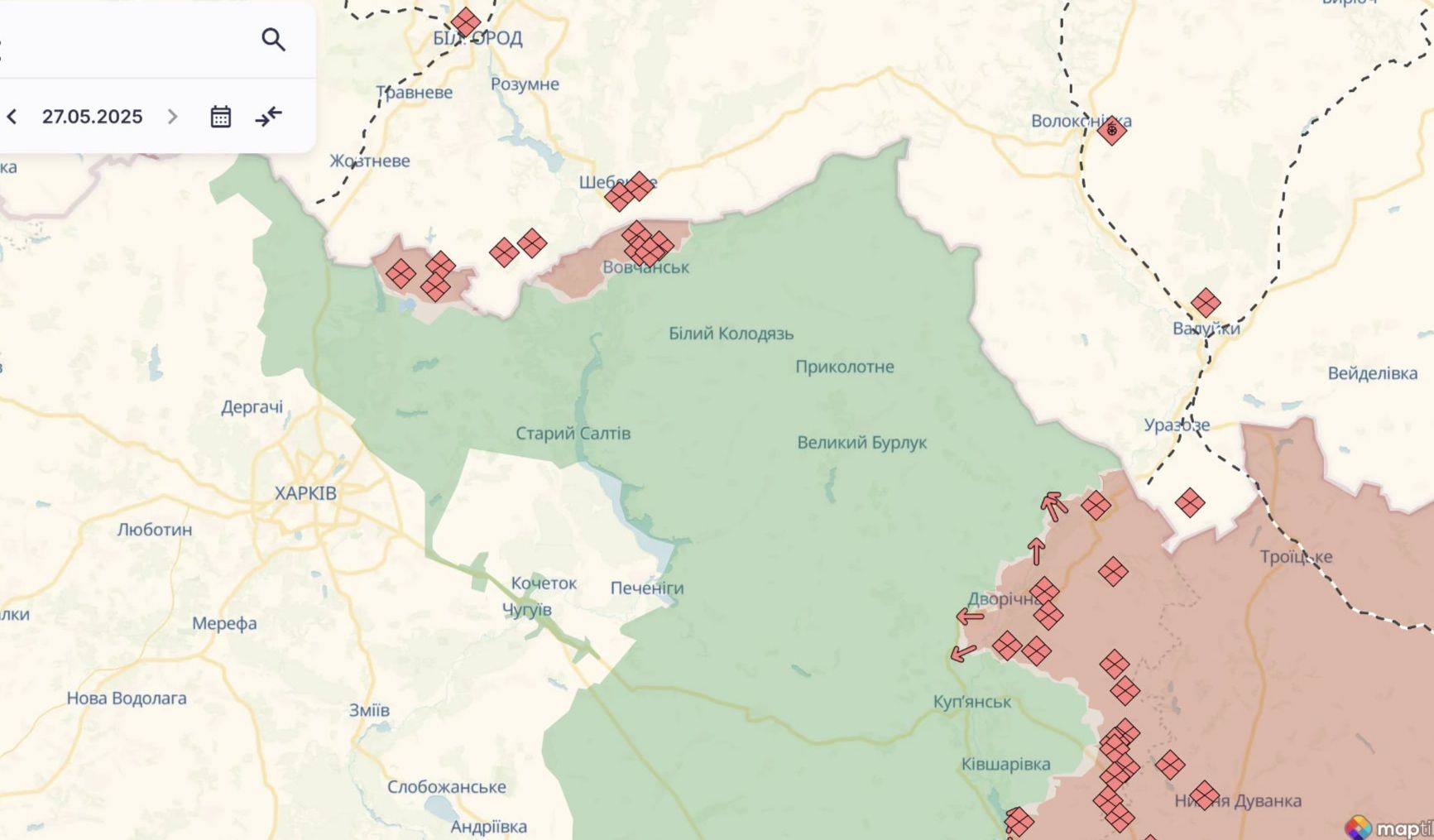 Ситуація на кордоні з Харківщиною. Фото: DeepStateMAP