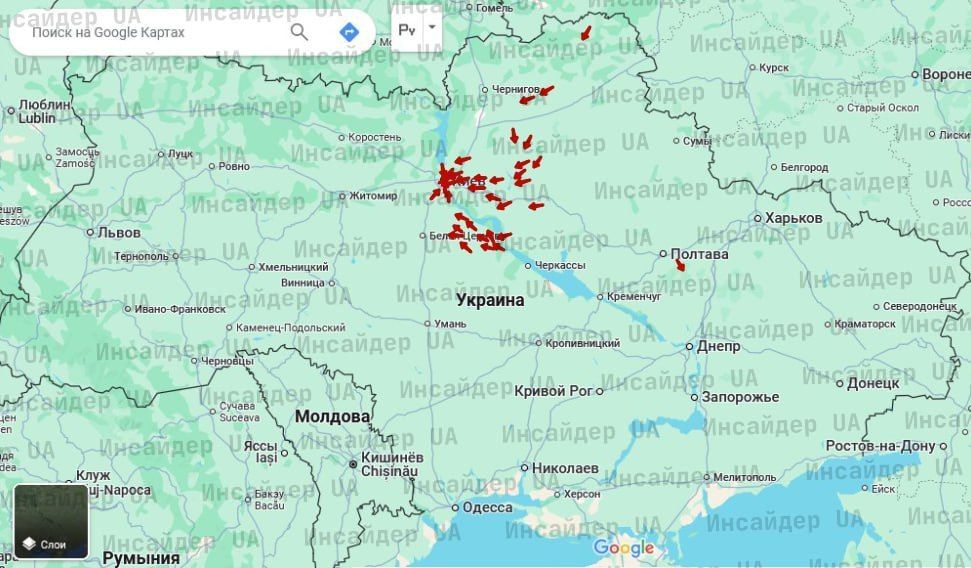Шахеды вокруг столицы по состоянию на 3:34 утра. Шахеды вокруг столицы по состоянию на 3:34 утра.