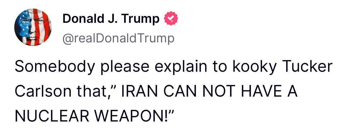 Трамп наехал на своего фаната Карлсона через Иран и обозвал его.