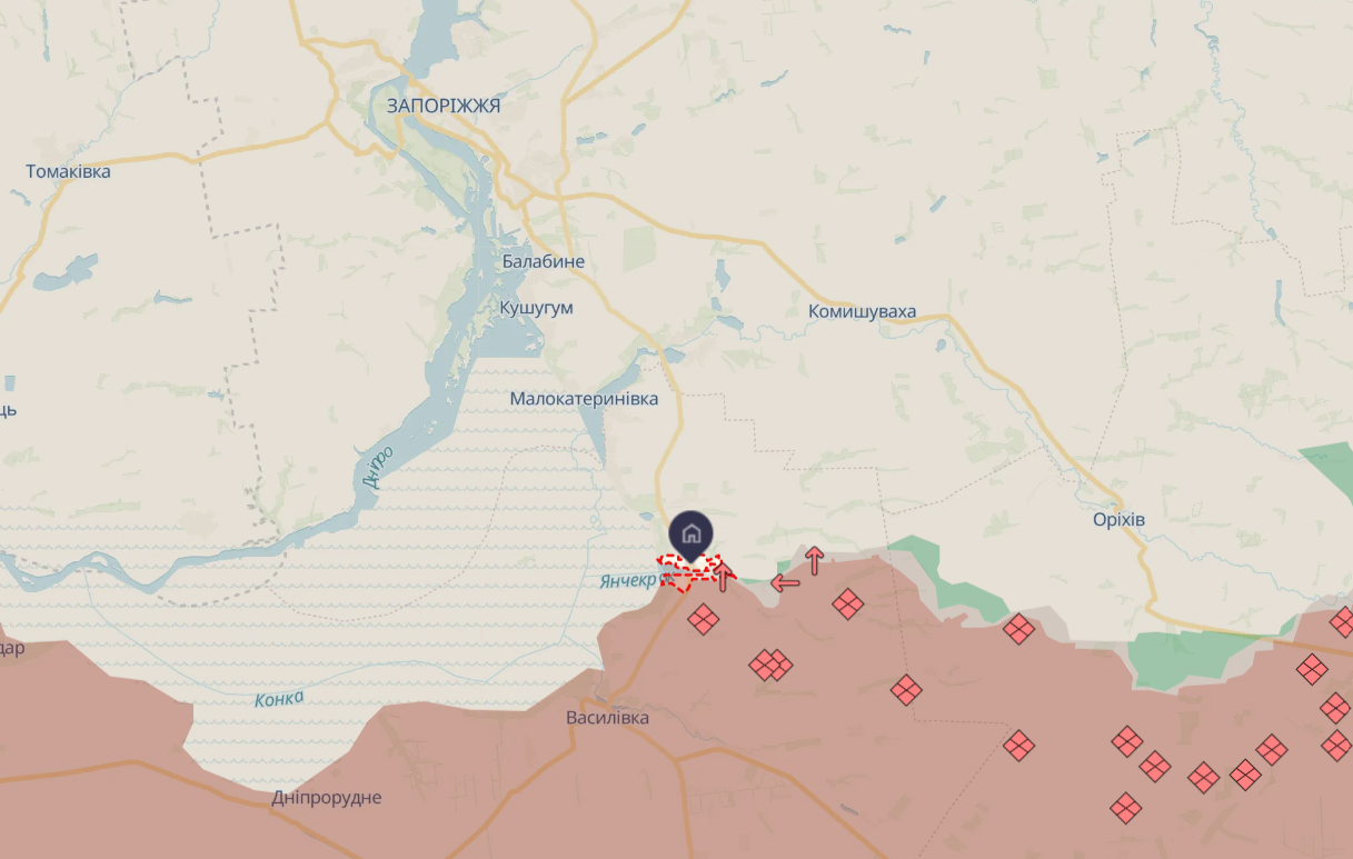 Каменское под давлением врага – скриншот из ресурса deepstatemap.live