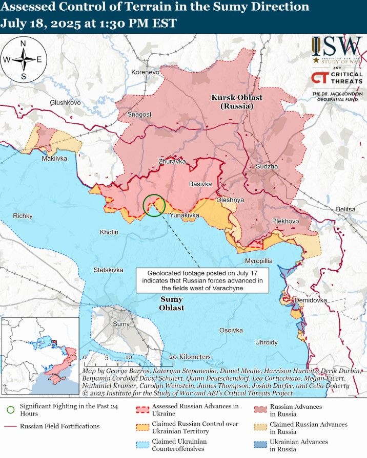 Просування росіян на Сумщині. Карта ISW