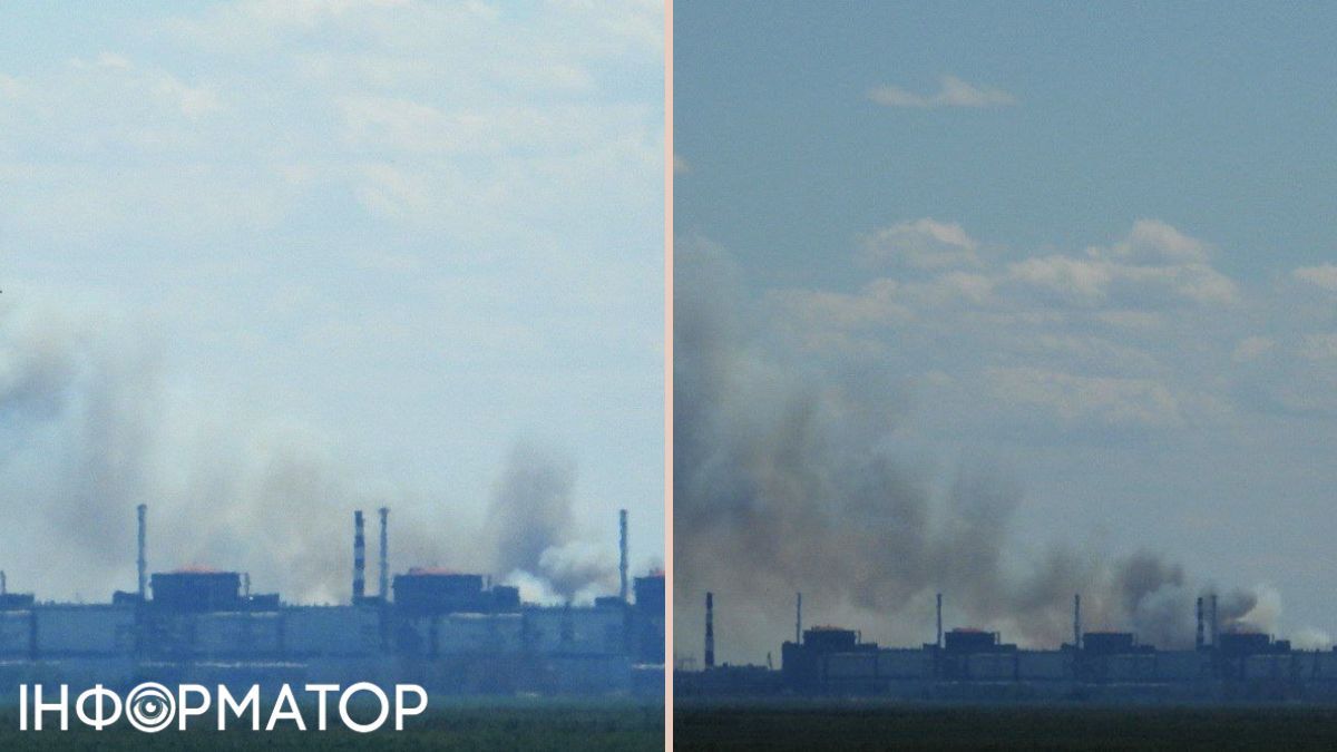 Над Запорізькою АЕС здіймається дим, який видно аж з Нікополя
