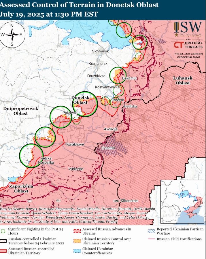 Бои в Донецкой области. Карта ISW