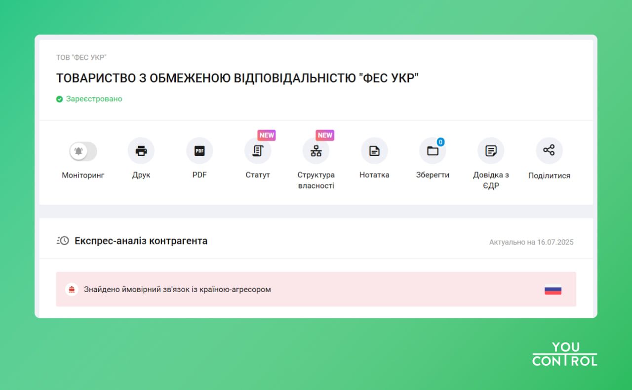 Профайл компанії "ФЕС" у YouControl Профайл компанії "ФЕС" у YouControl