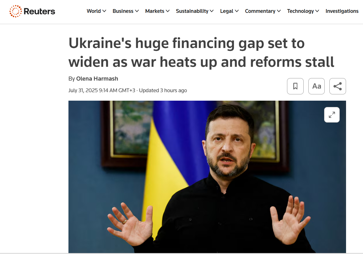 Величезний дефіцит фінансування України збільшуватиметься в міру загострення війни та зупинення реформ -  прогноз Reuters 1