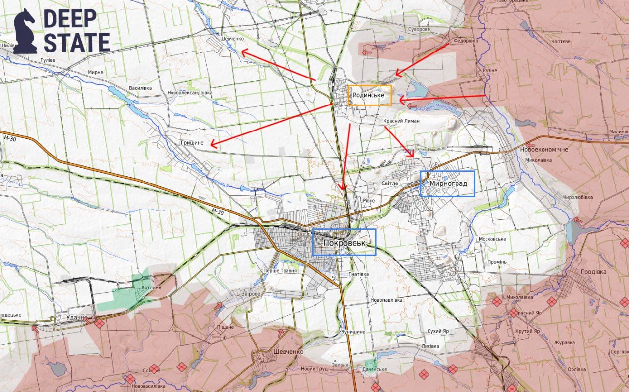 Армія РФ обходить Покровськ з півночі: буде захоплено велике місто - DeepState 1