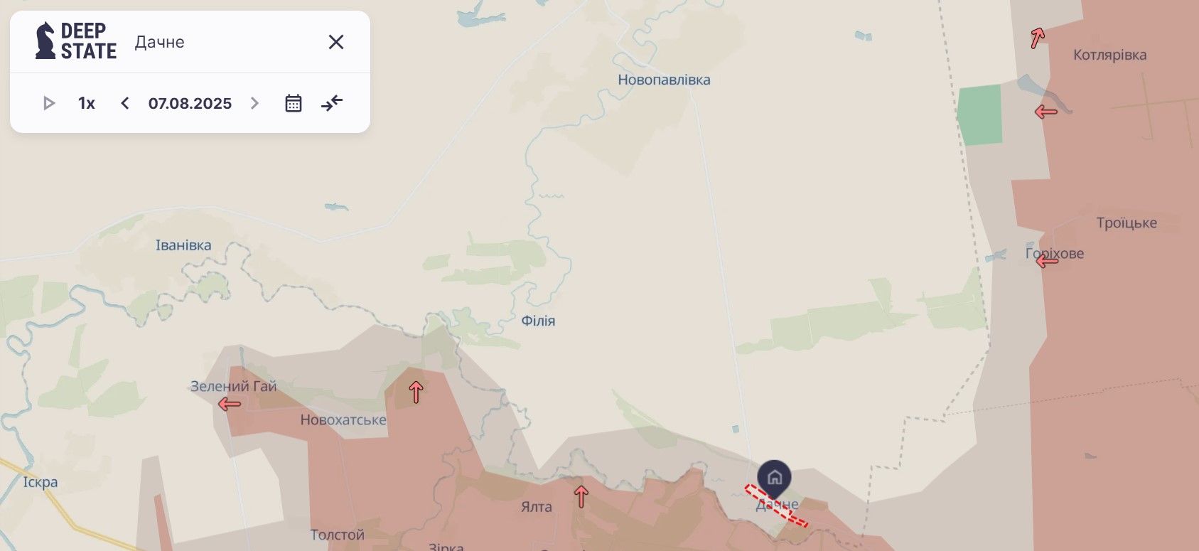 Росіяни закріпилися біля Дачного на Дніпровщині. Карта deepstatemap.live