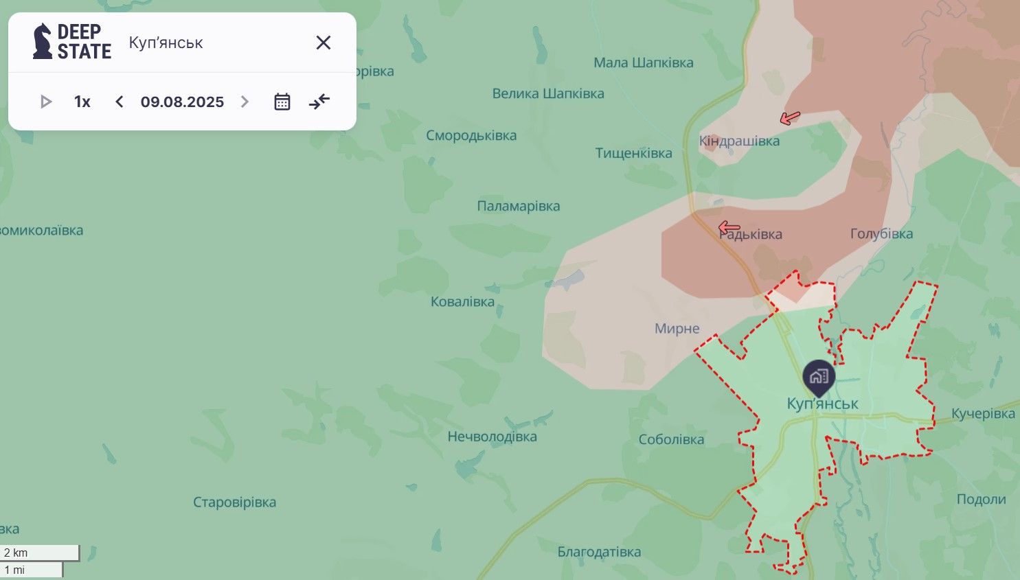 Наступ росіян біля Куп'янська. Карта deepstatemap.live Наступ росіян біля Куп'янська. Карта deepstatemap.live