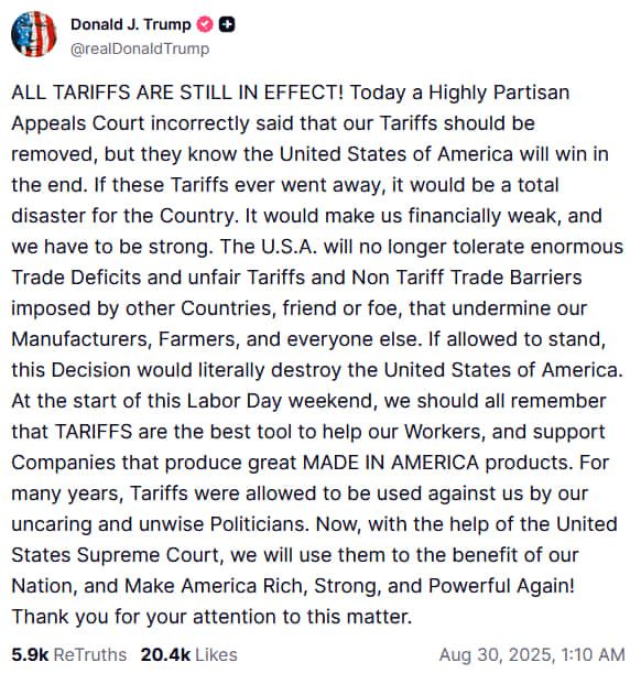 Усі мита досі діють: Трамп відреагував на рішення Апеляційного суду США щодо незаконних тарифів 1