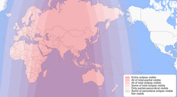 Карта мира, где можно будет увидеть затмение Карта мира, где можно будет увидеть затмение
