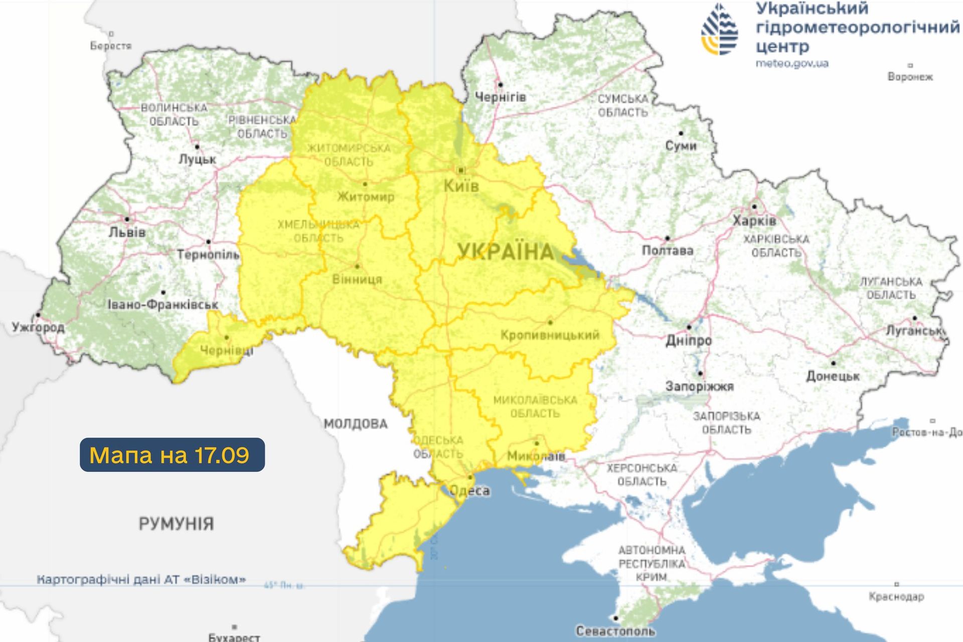 Сильные ливни с грозами ожидаются в ряде областей Украины