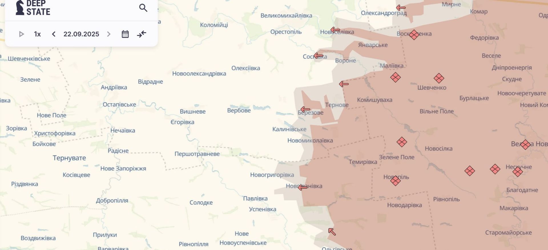 Орієнтовна карта бойових дій станом на 24 вересня о 10:33. Фото: DeepStateMap Орієнтовна карта бойових дій станом на 24 вересня о 10:33. Фото: DeepStateMap