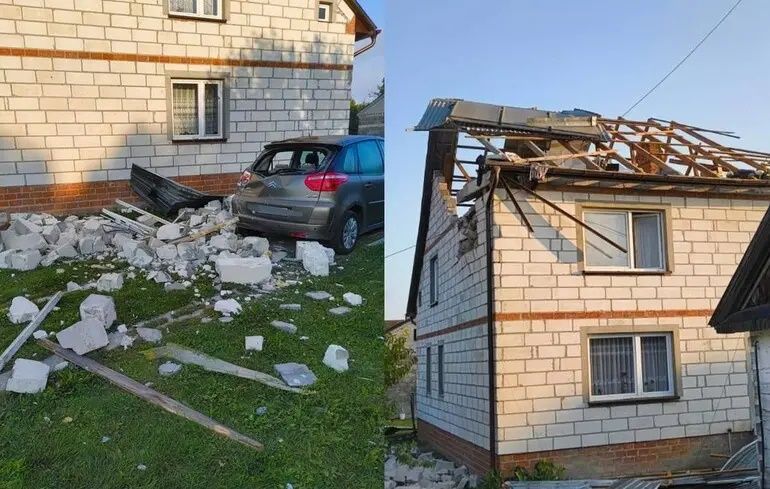 Будинок у Польщі, який пошкодила польська ракета. Фото: Polsat News
