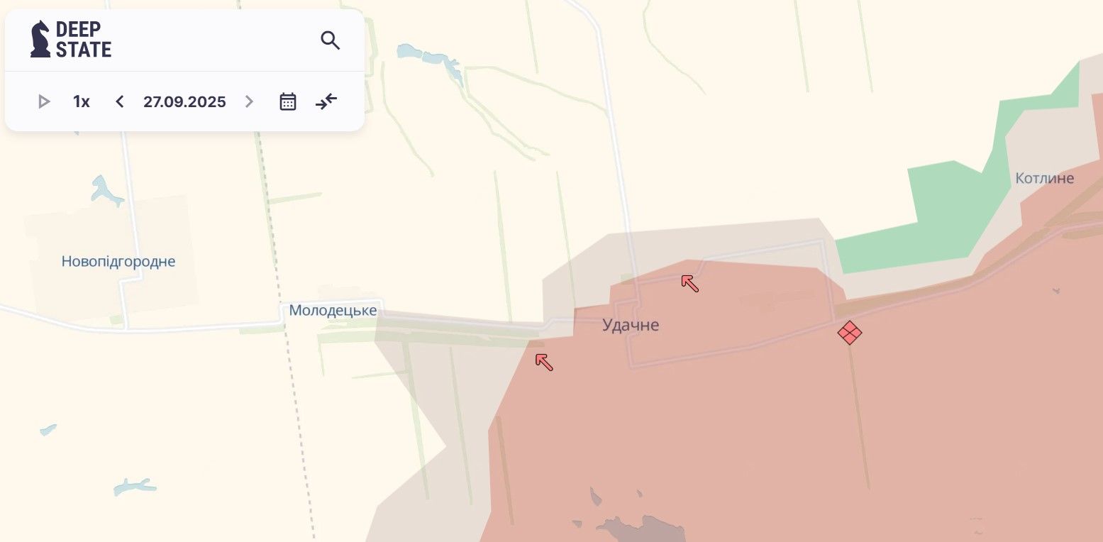 Просування росіян в селищі Удачне. Карта: deepstatemap
