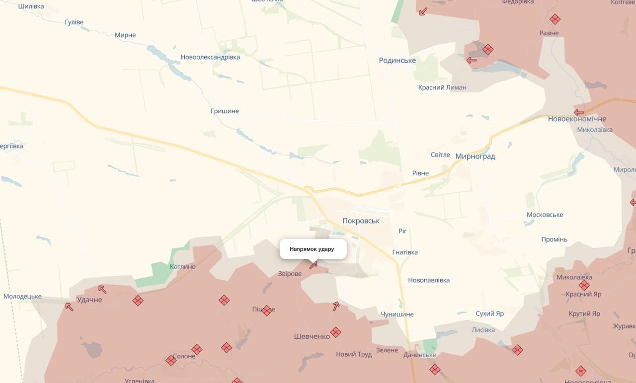 Продвижение россиян в Зверевом. Карта: DeepState