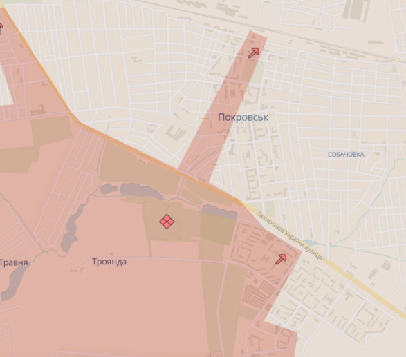 Ситуація біля Покровська. Скриншот з мапи deepstate Ситуація біля Покровська. Скриншот з мапи deepstate