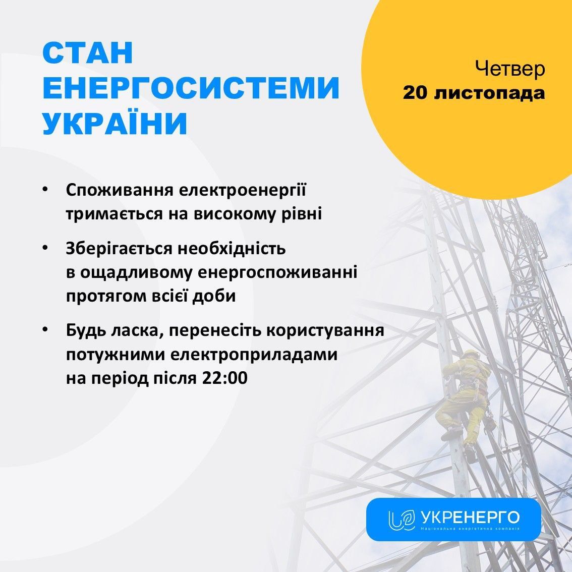 Состояние энергосистемы на 20 ноября Состояние энергосистемы на 20 ноября