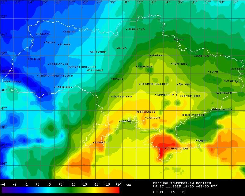 Украину двигается циклон