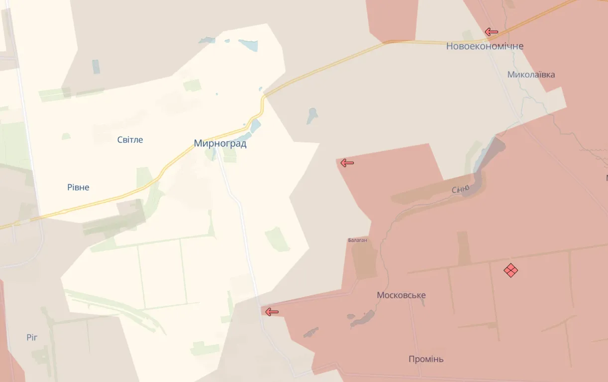 Половина Мирнограда вже у сірій зоні. Мапа - DeepState Половина Мирнограда вже у сірій зоні. Мапа - DeepState