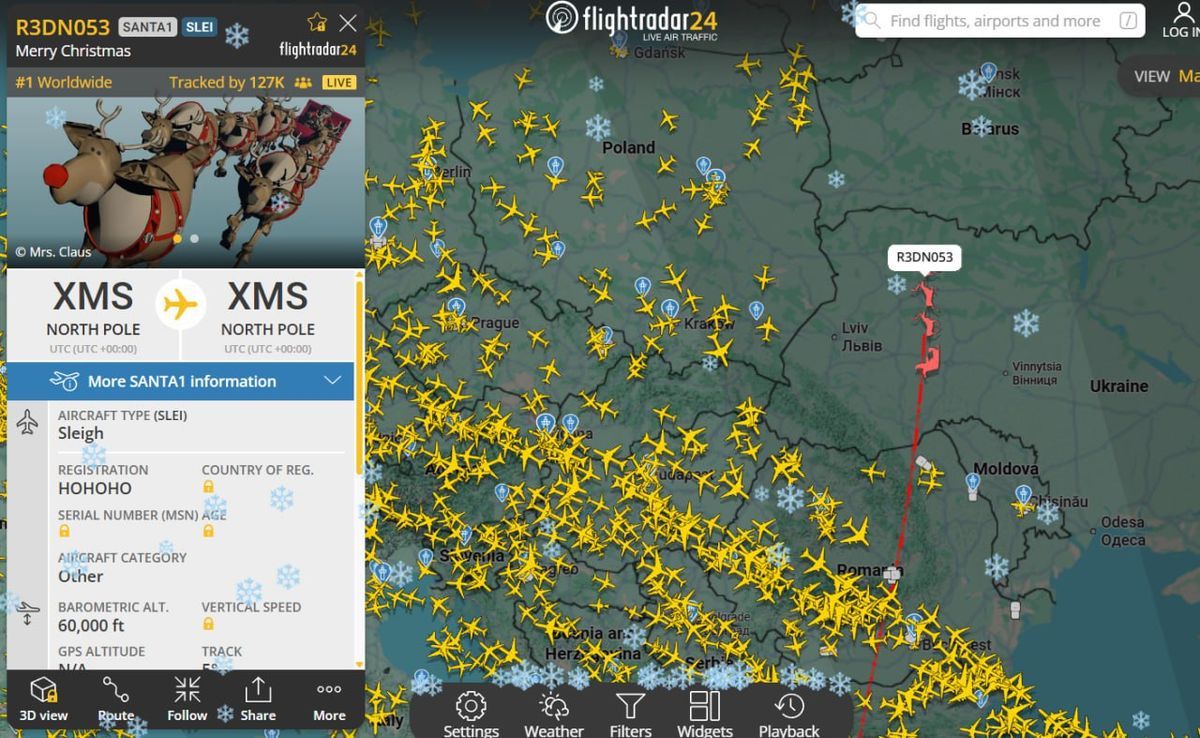 На Flightradar можна стежити за Сантою: він пролітав над Україною декілька годин тому 2