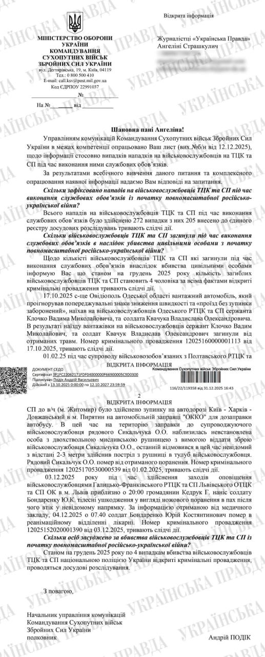 Речь идет о сотнях случаев: Сухопутные силы прокомментировали нападения на военных ТЦК