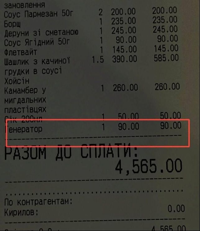 Ресторани включають в чек тариф за роботу генератора: Держпродспоживслужба дала оцінку 1