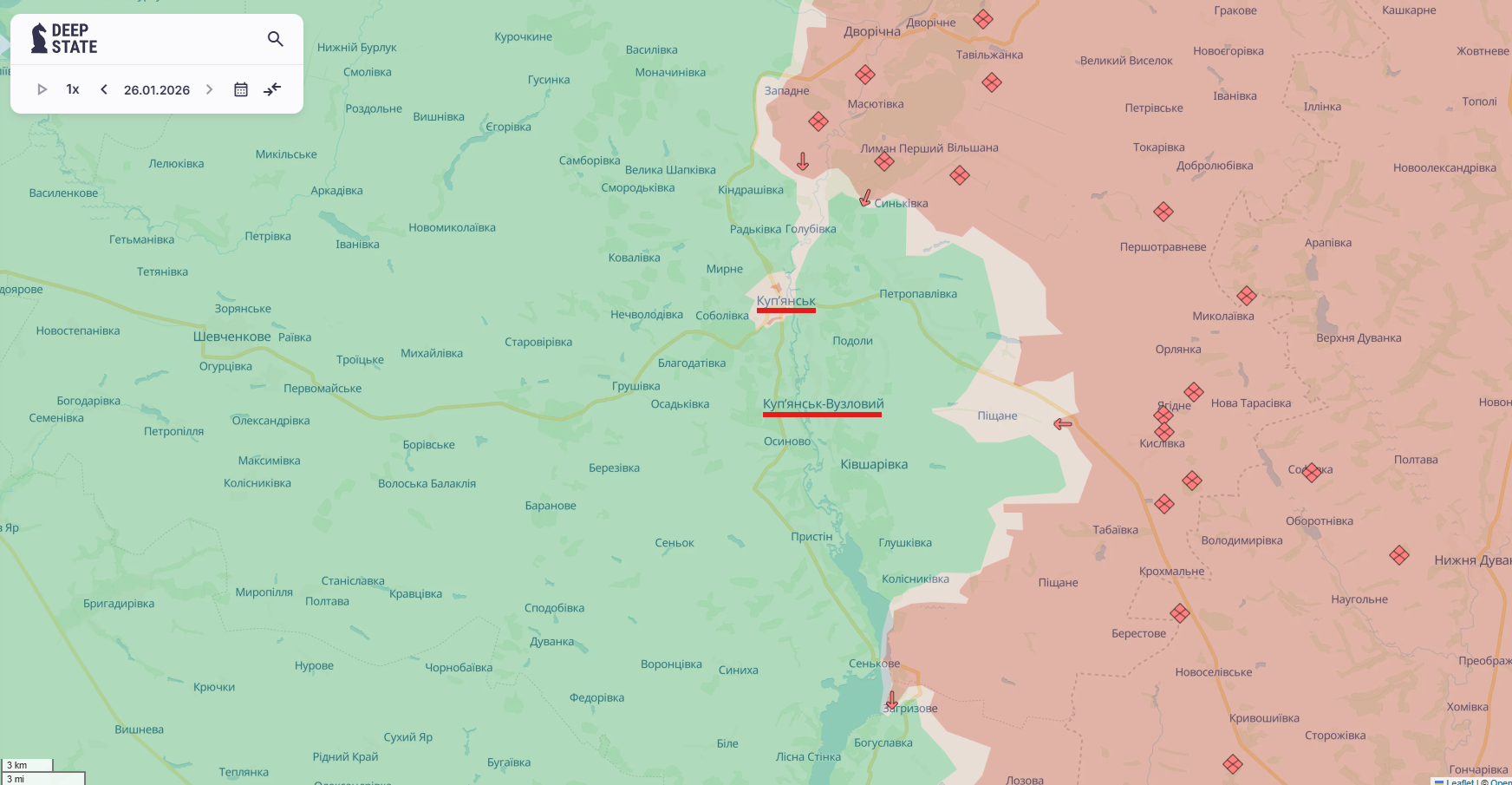 Орієнтовна карта бойових дій станом на 26 січня о 23:47. DeepStateMap Орієнтовна карта бойових дій станом на 26 січня о 23:47. DeepStateMap