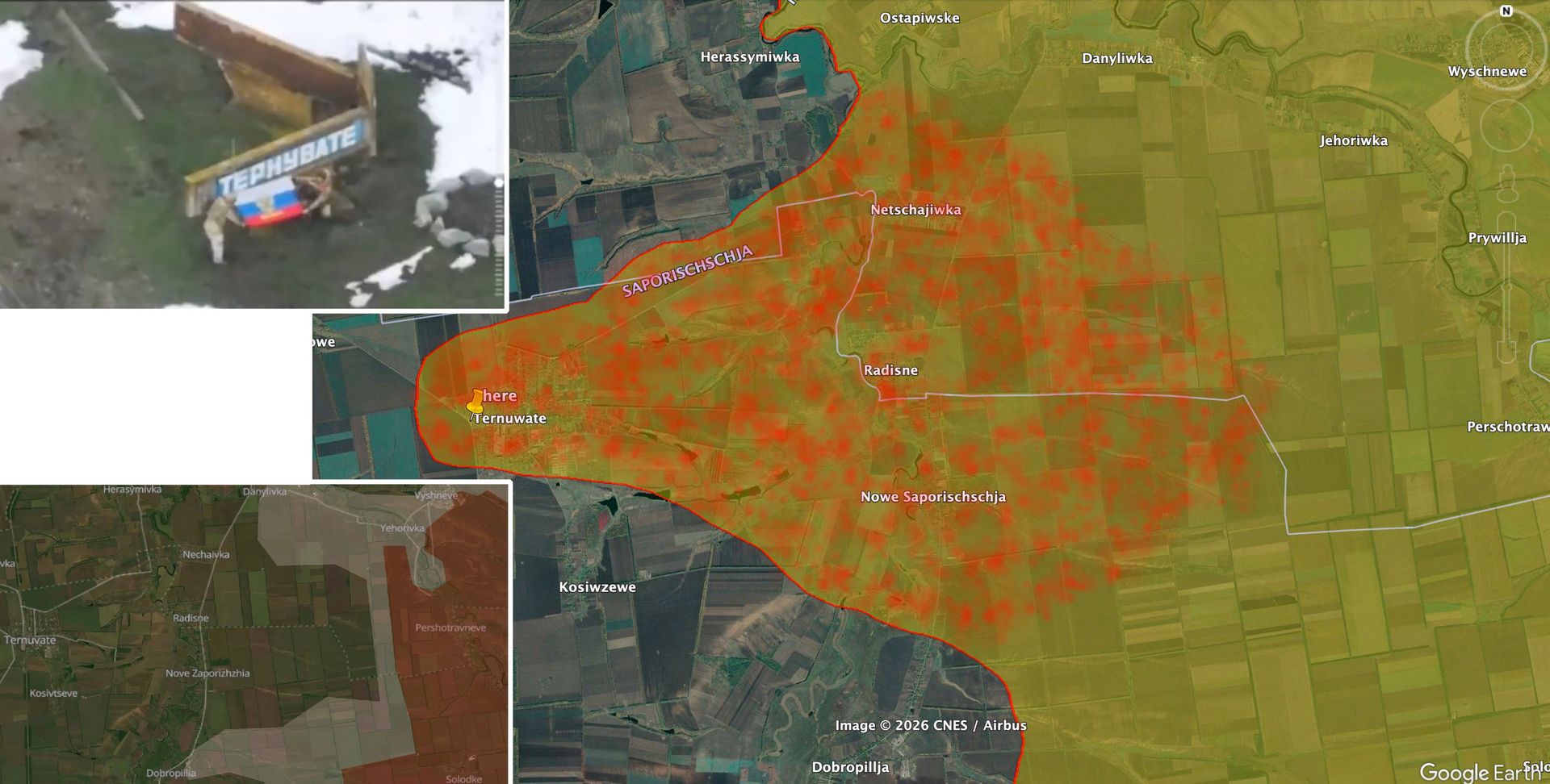 Ситуация возле Терноватого в Запорожской области. Карта: x.com/JulianRoepcke