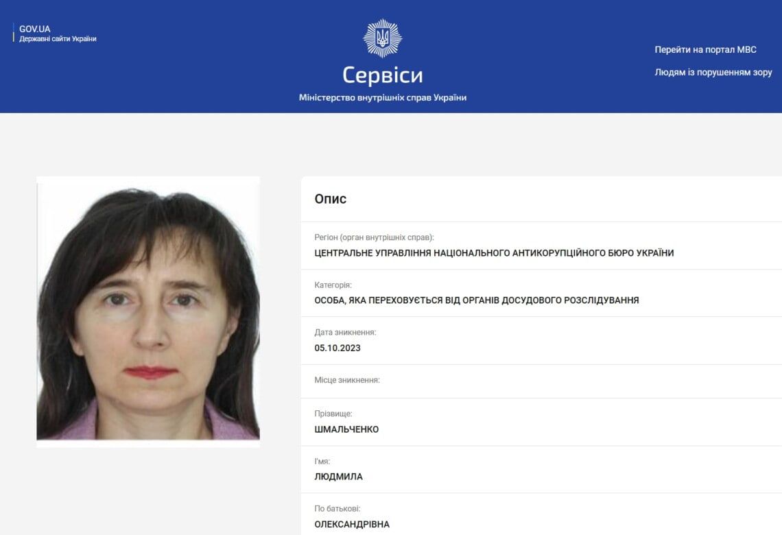 НАБУ оголосило Людмилу Шмальченко у розшук у 2023 році