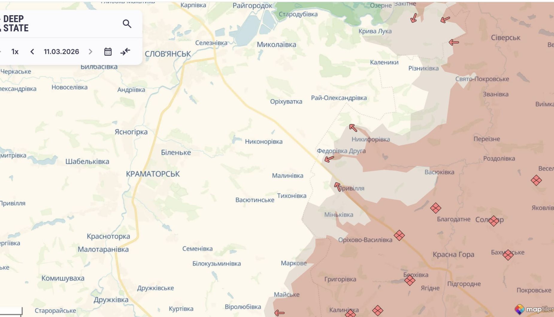 Карта бойових дій на 11 березня. Скриншот: DeepStateMap