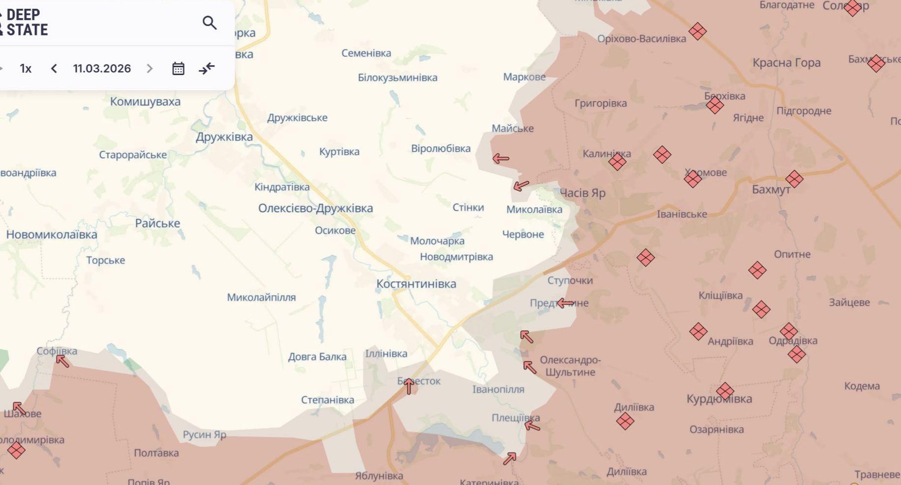 Орієнтовна карта бойових дій на 11 березня. Фото: DeepStateMAP