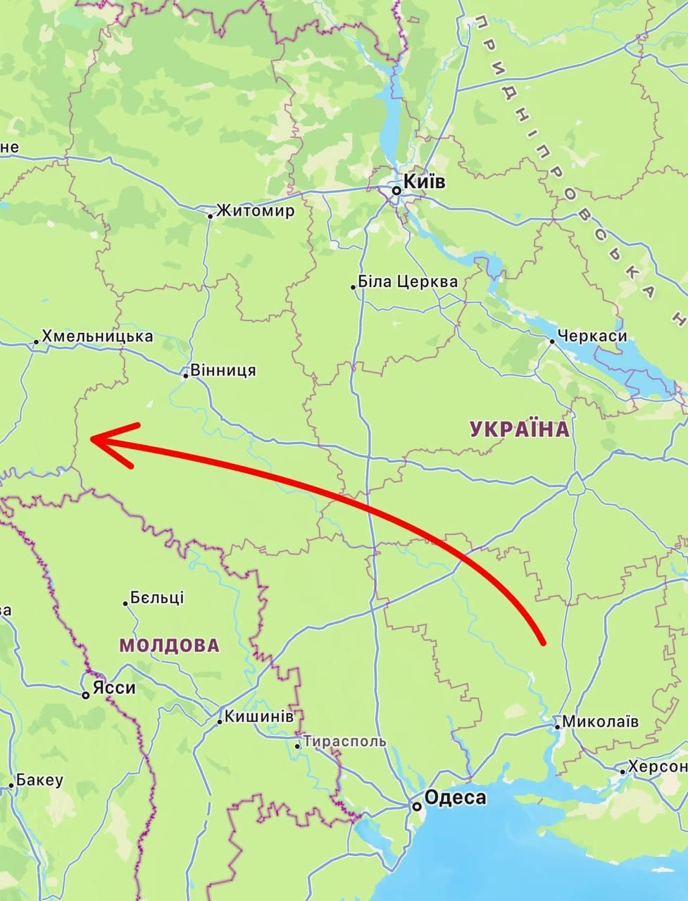 Ворожі дрони на мапі України Напрямок польоту дронів РФ