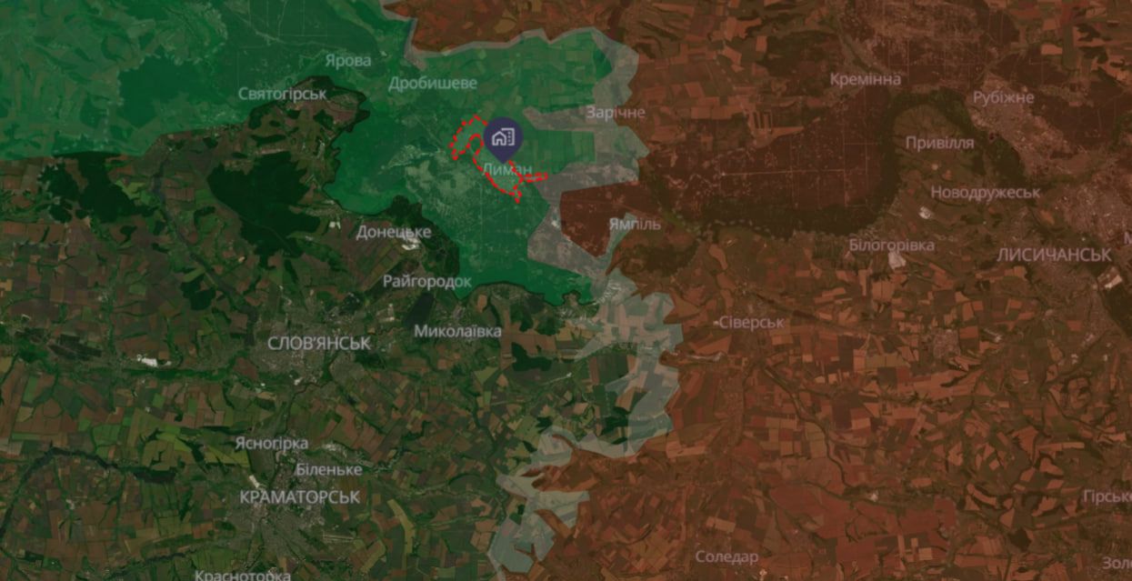 Лиман Донецької області на мапі аналітичного проєкту DeepState 1 квітня 2026 року