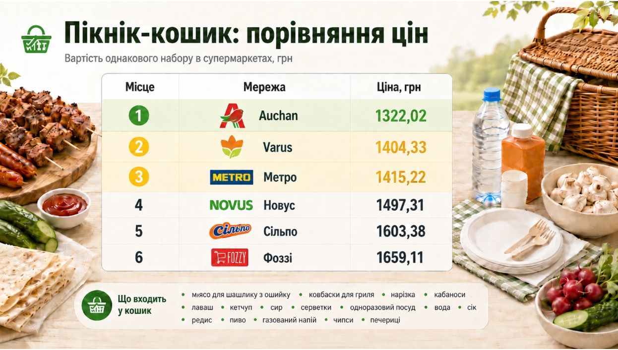 Кошик на пікнік у супермаркетах Києва: скільки коштує відпочити на природі у 2026?
