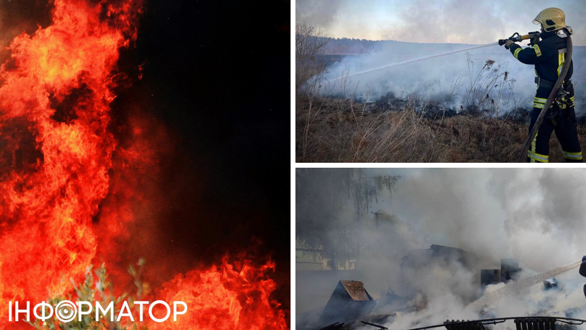 Пожар в Черниговской области Фото: facebook.com/NorthernForestryOffice, ГСЧС, коллаж: Информатор