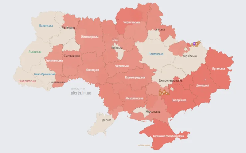 Карта тревог в Украине