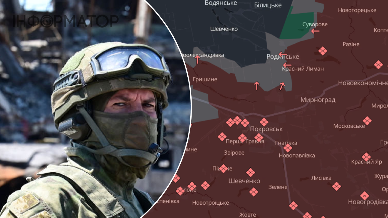 Карта бойових дій у районі Покровська та Мирнограда на Донеччині