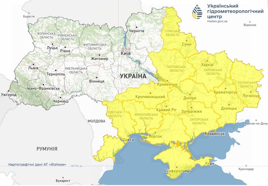Предупреждение об опасных метеорологических явлениях по Украине. Грозы