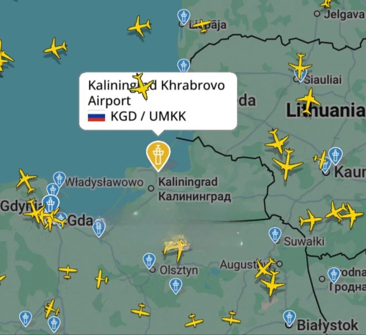 У Калінінграді ввели план "Килим". Фото з сайту Flightradar24 Калінінград росія килим