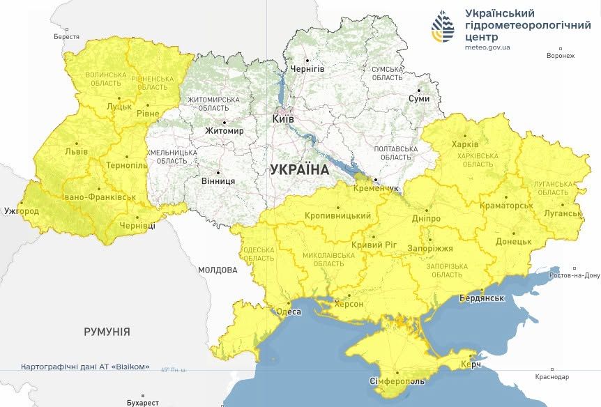 Предупреждение об опасных метеорологических явлениях по Украине. Грозы